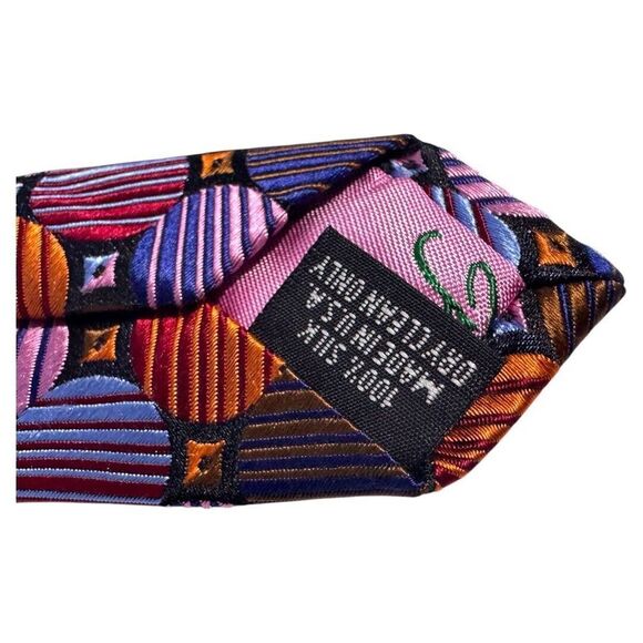 Silk Necktie Circles Squares Abstract Geometric Pattern Business Casual Stylish - Picture 3 of 4